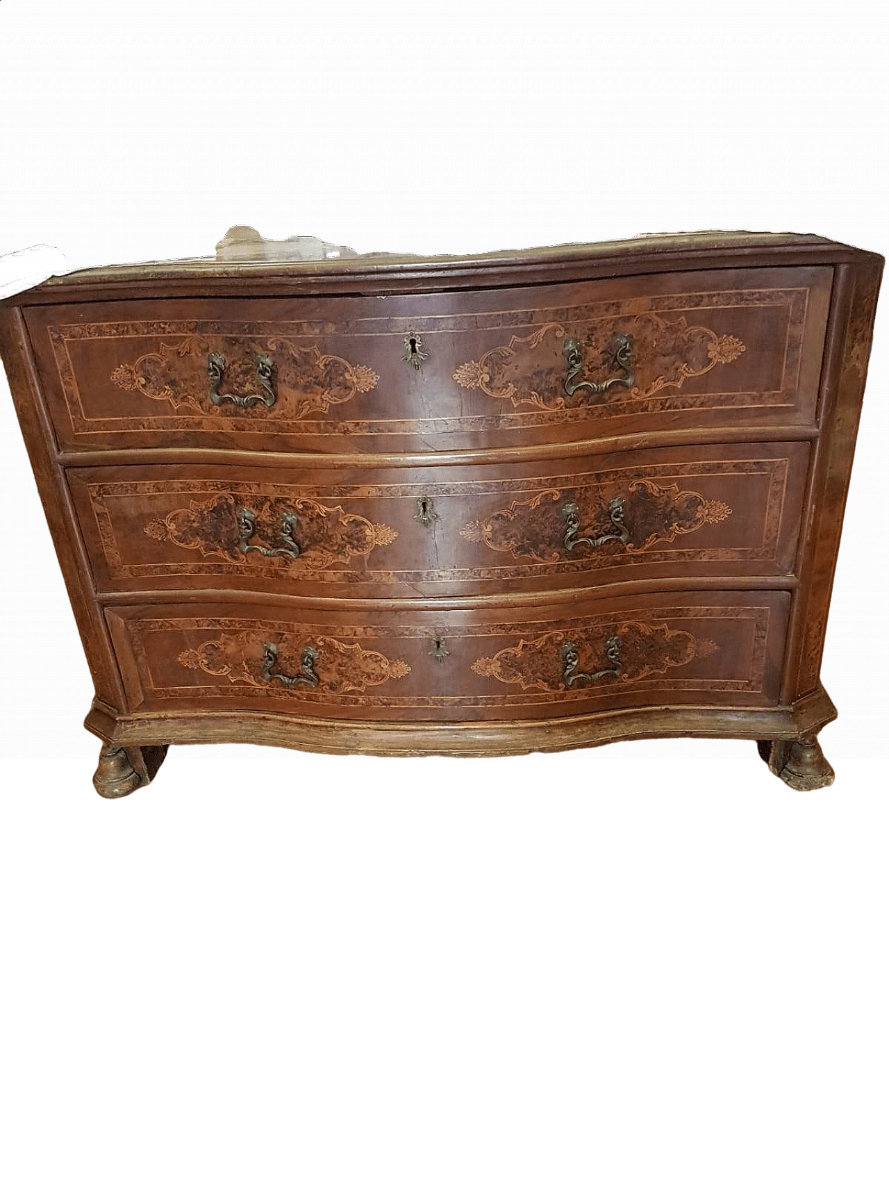 Cassettiera intarsiata con 3 cassetti, '700 7