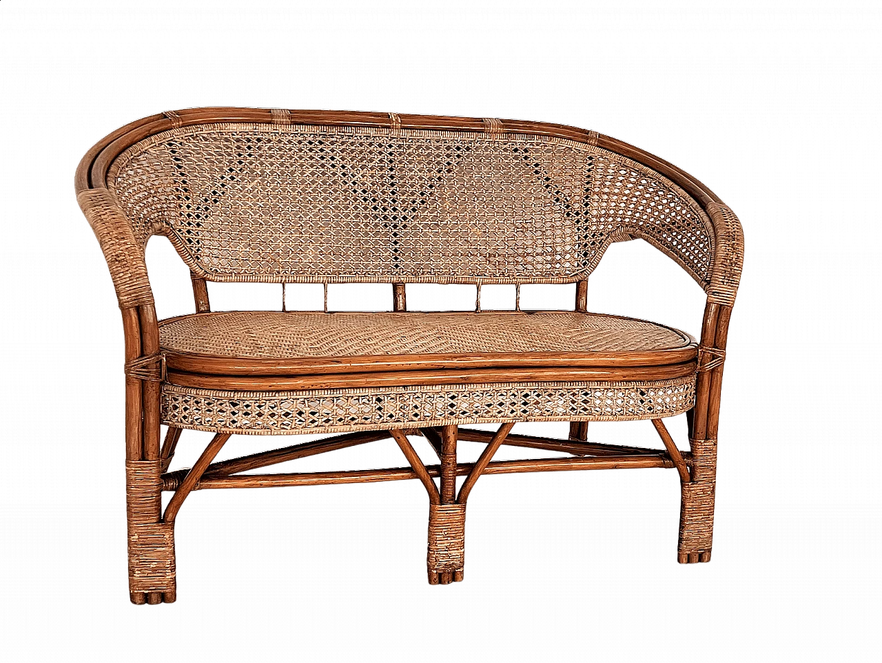 2-seater bamboo and rattan sofa, 1970s 19