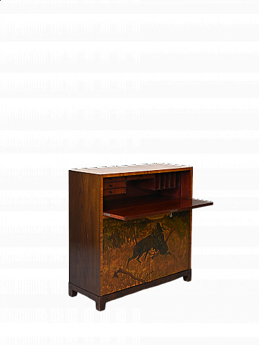 Secretaire with flap signed, 1940s