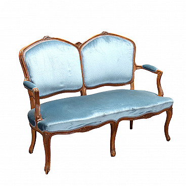 Light blue Baroque style velvet sofa, early 20th century