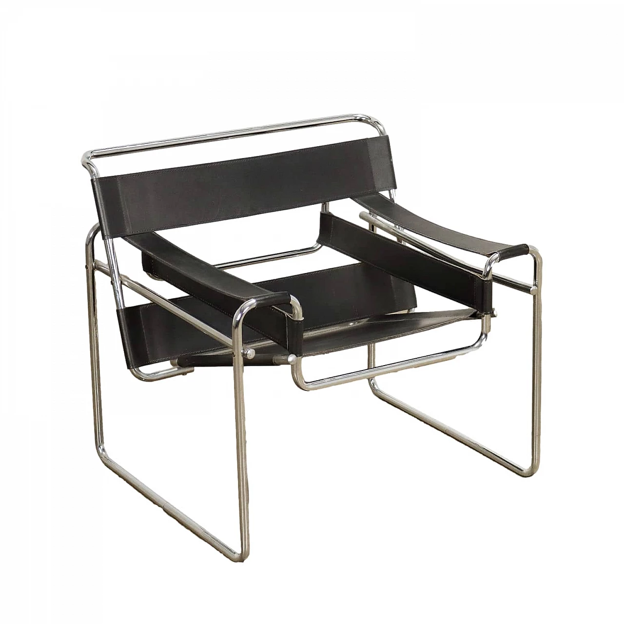 Armchair in tubular and leather in the style of Marcel Breuer, 1980s 1