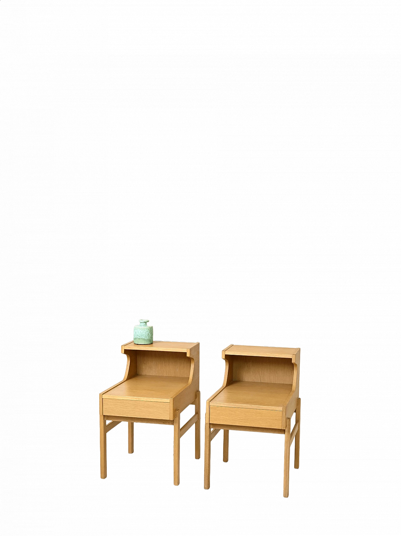 Pair of Danish oak bedside tables with drawer, 1960s 12