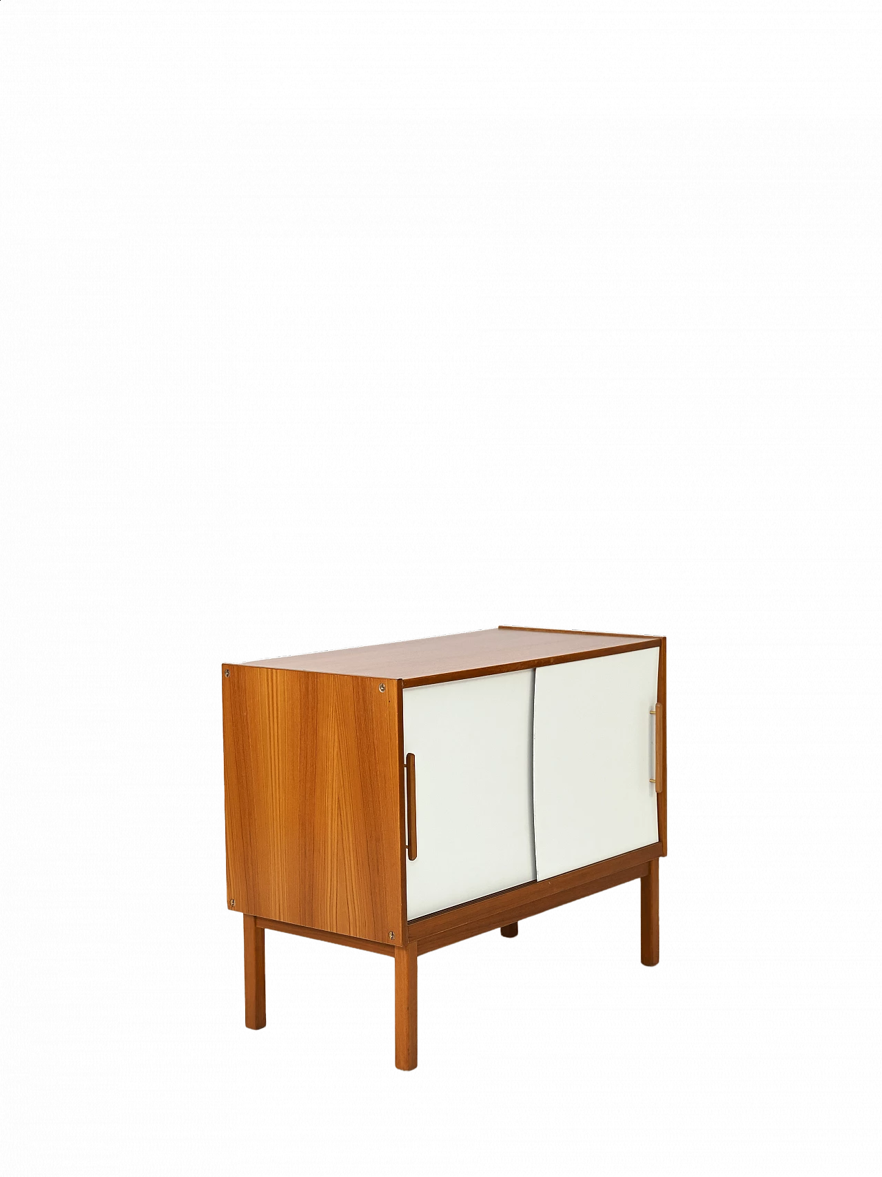 Teak sideboard with white sliding doors, 1960s 11