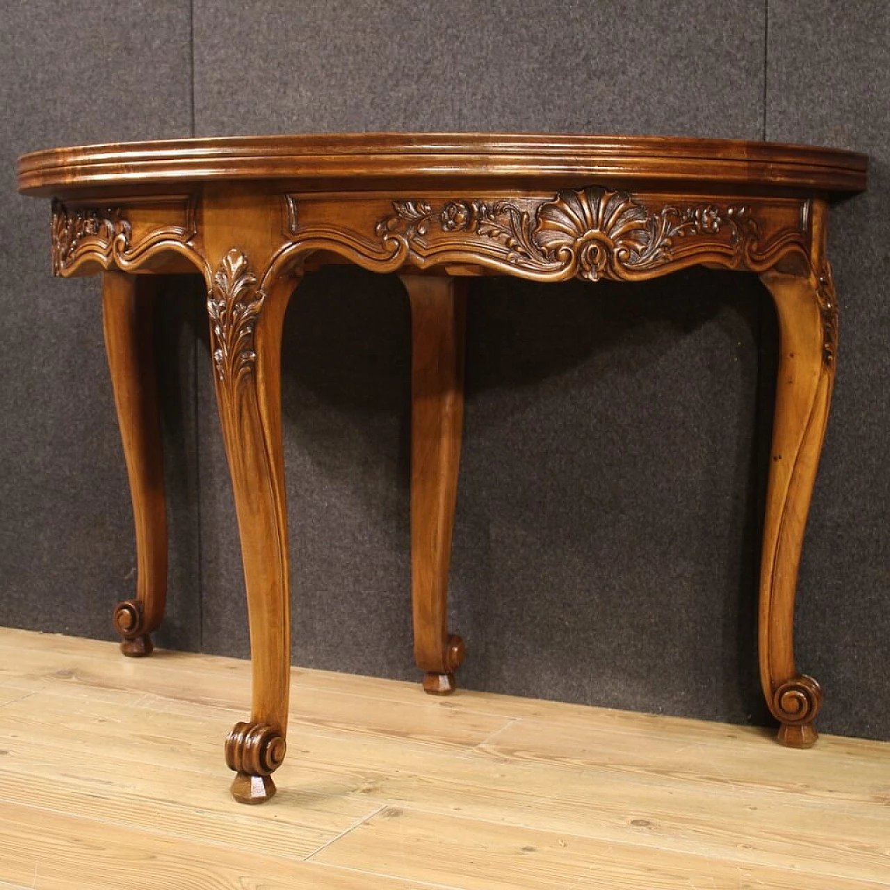 Decorated wooden half-moon table, 1960s 3