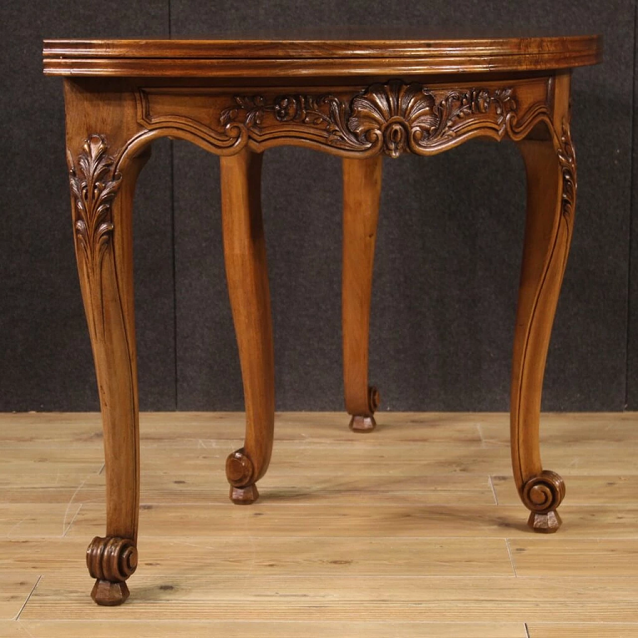 Decorated wooden half-moon table, 1960s 4