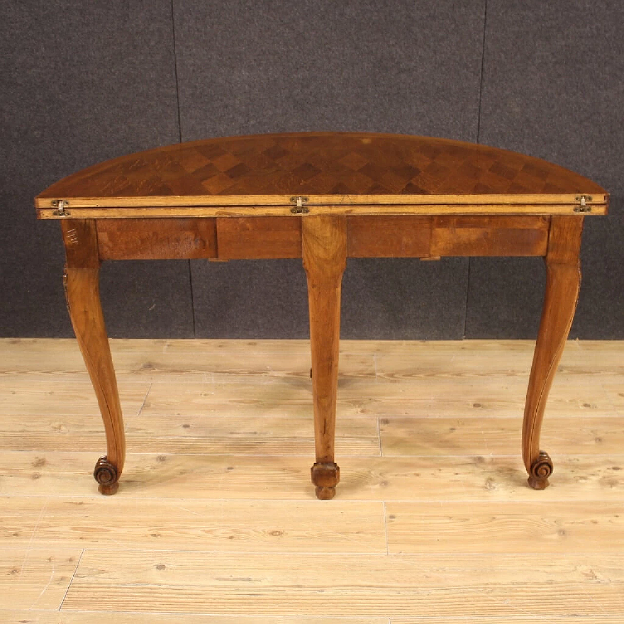 Decorated wooden half-moon table, 1960s 7