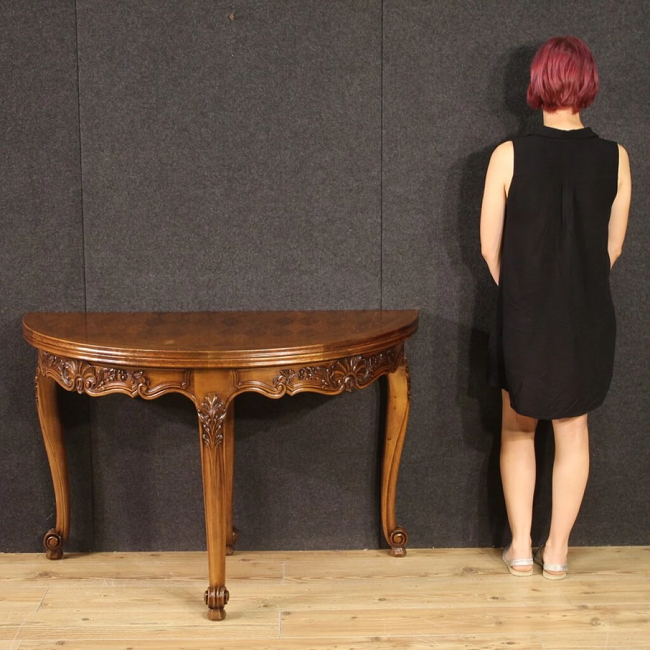 Decorated wooden half-moon table, 1960s 12