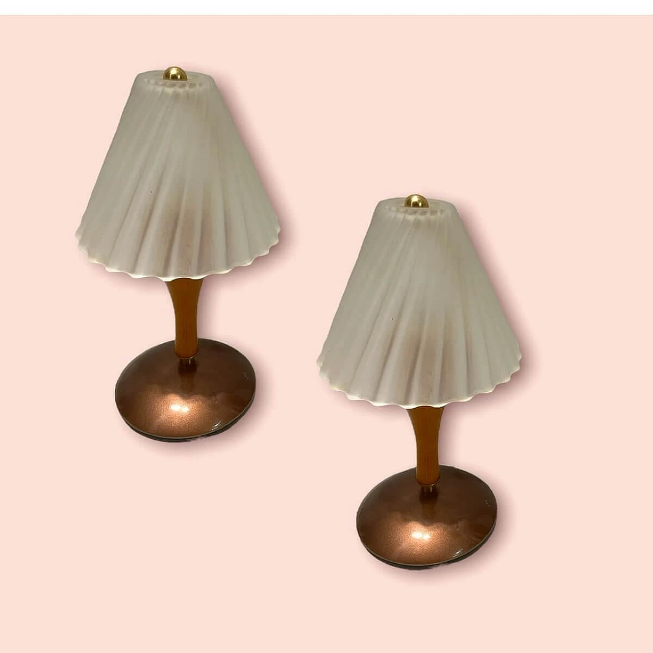 Coppia di lampade da tavolo in legno e vetro, anni '80 5