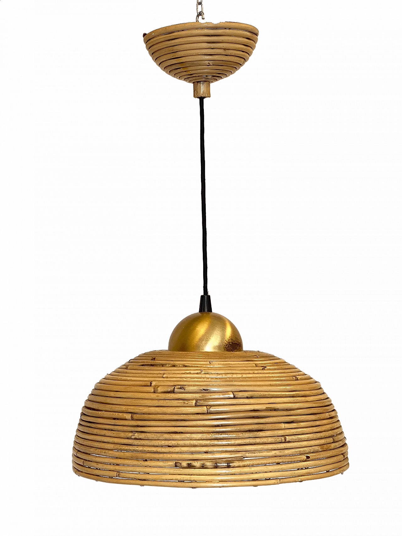 Bamboo and brass chandelier, 1970s 6