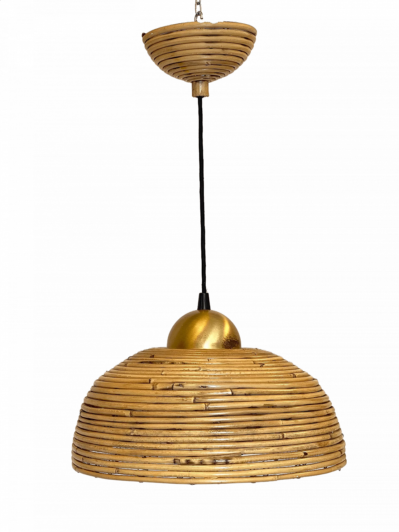 Lampadario in bambù e ottone, anni '70 6