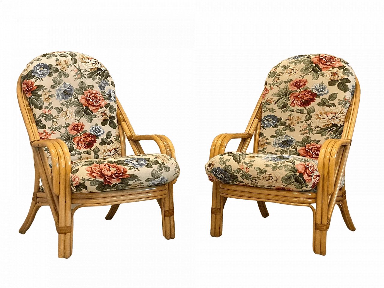 Pair of bamboo armchairs, 1980s 16