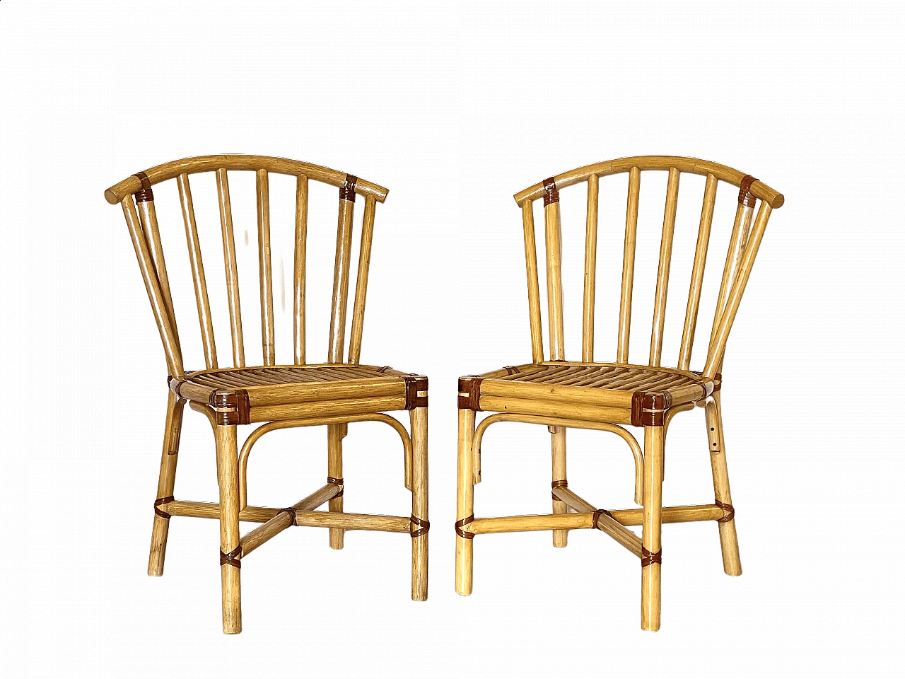 Coppia di sedie in bambù, anni '70 9