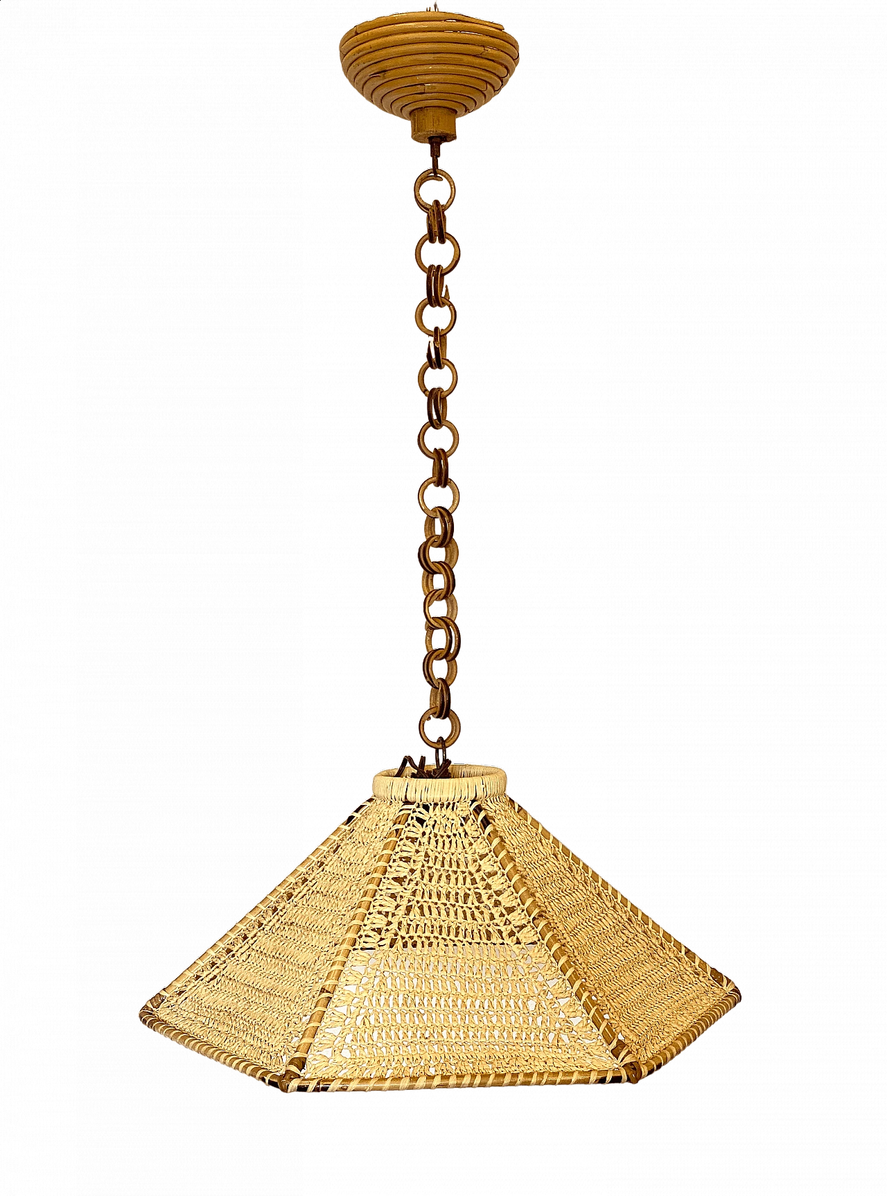Woven straw chandelier, 1970s 10