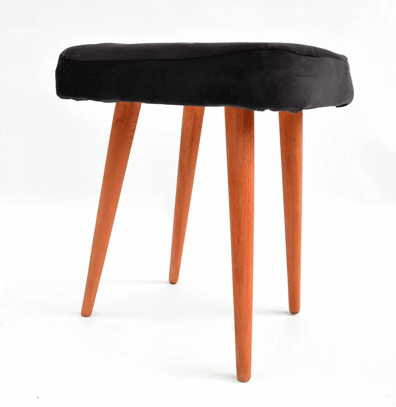 Beech wood and fabric stool by Dolnośląska Fabryka Mebli, 1960s 3