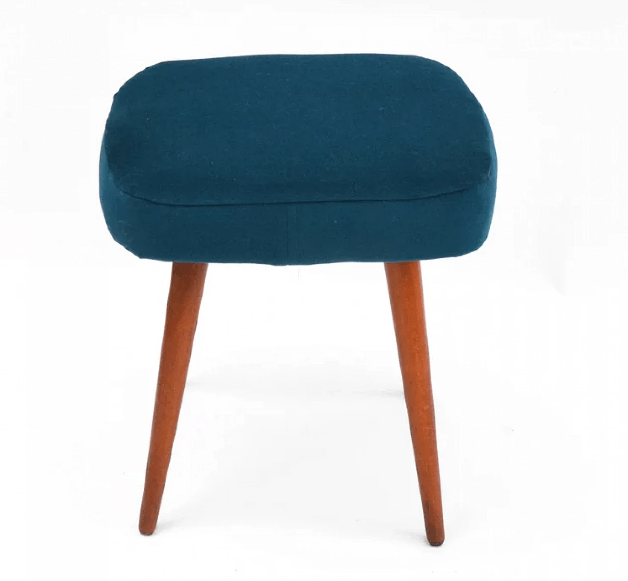 Beech wood and blue fabric stool by Dolnośląska Fabryka Mebli, 1960s 1
