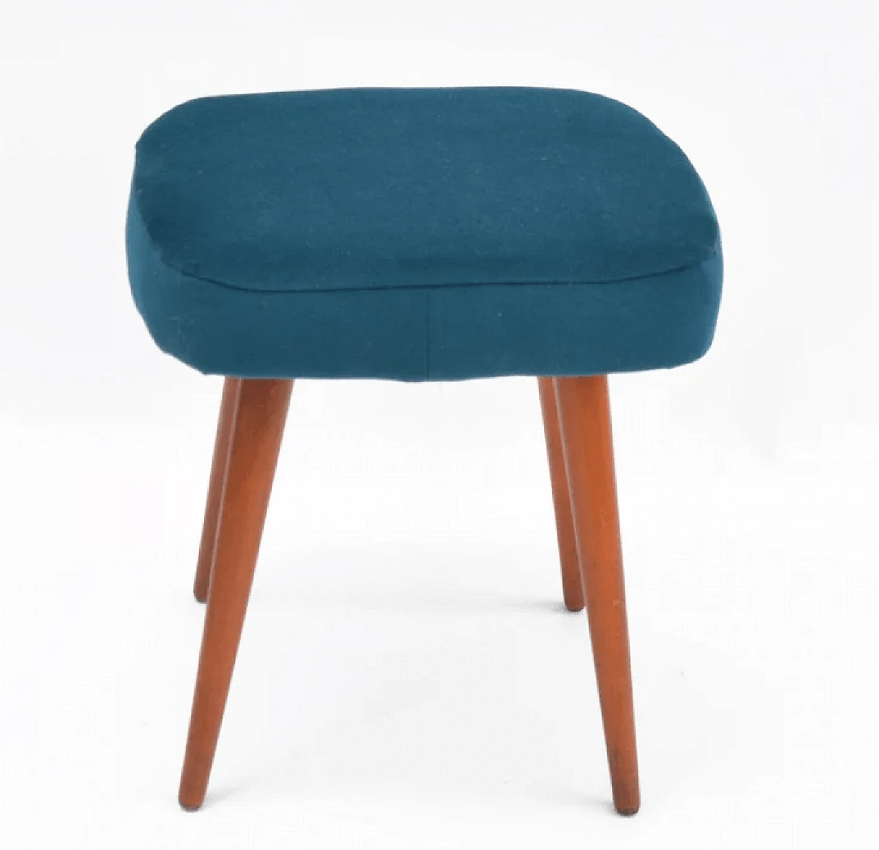 Beech wood and blue fabric stool by Dolnośląska Fabryka Mebli, 1960s 2