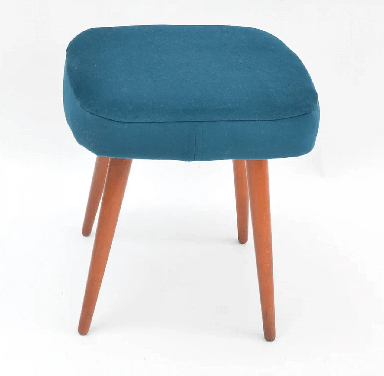 Beech wood and blue fabric stool by Dolnośląska Fabryka Mebli, 1960s 3