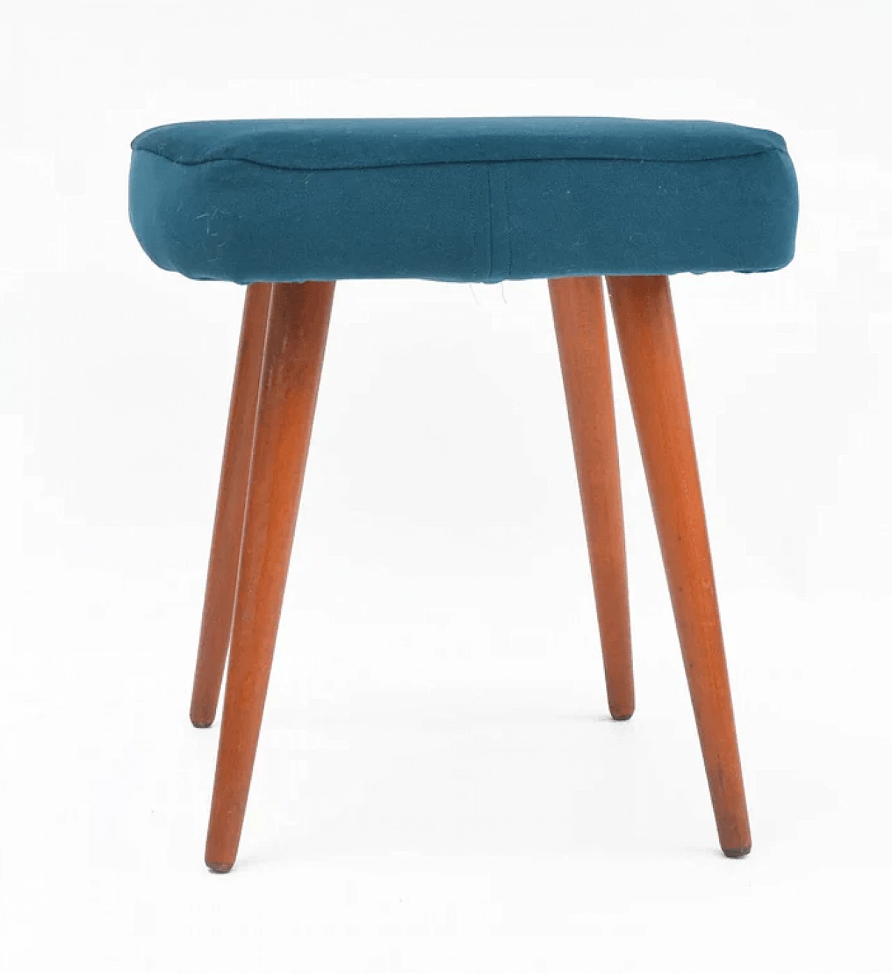 Beech wood and blue fabric stool by Dolnośląska Fabryka Mebli, 1960s 4