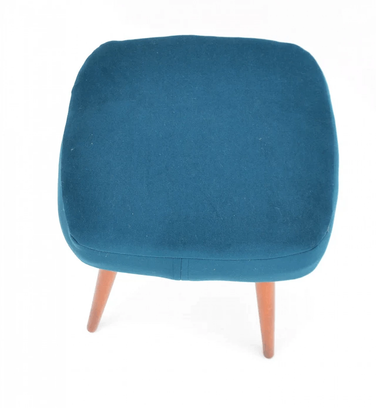 Beech wood and blue fabric stool by Dolnośląska Fabryka Mebli, 1960s 5