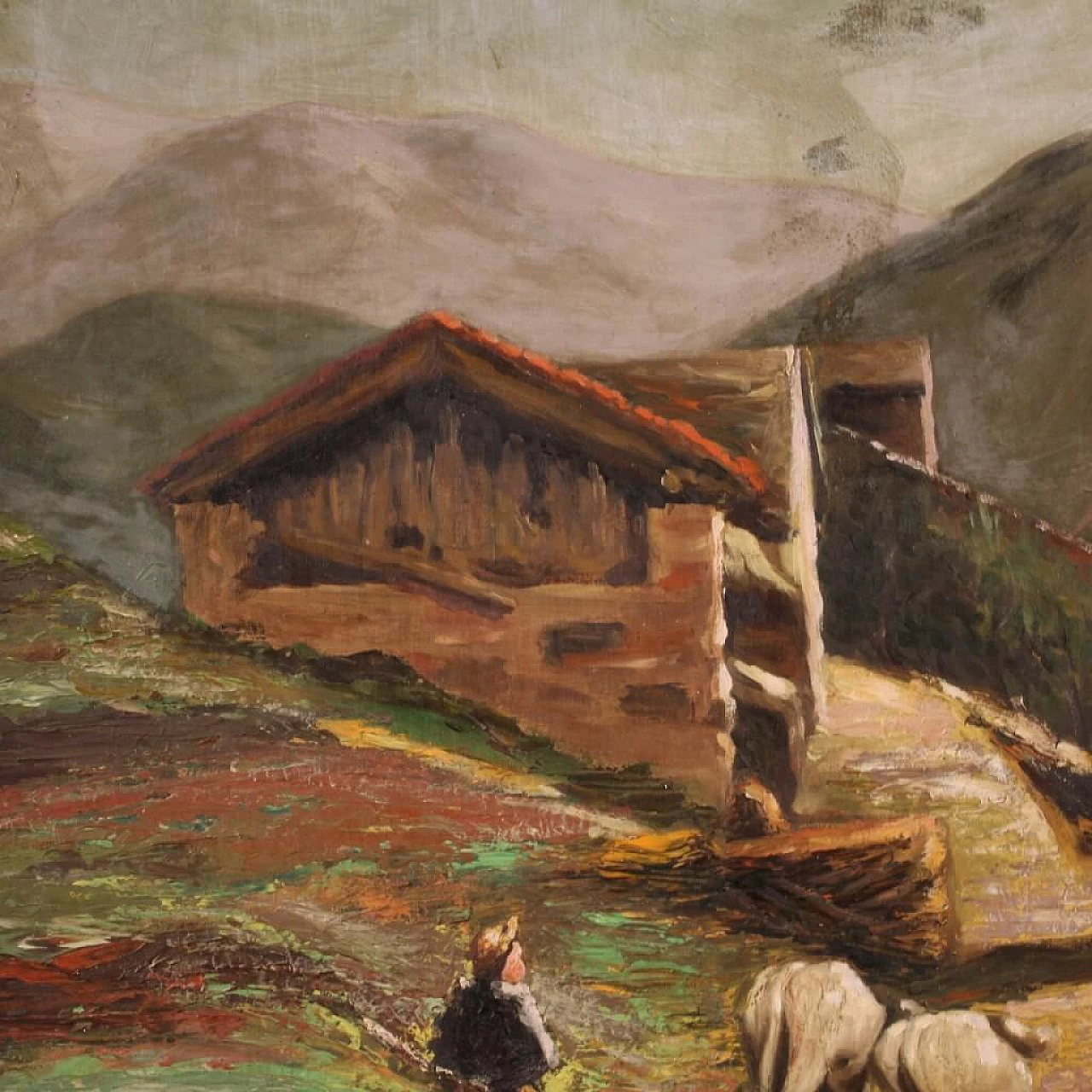 Paesaggio bucolico, dipinto a olio su tavoletta, anni '50 6