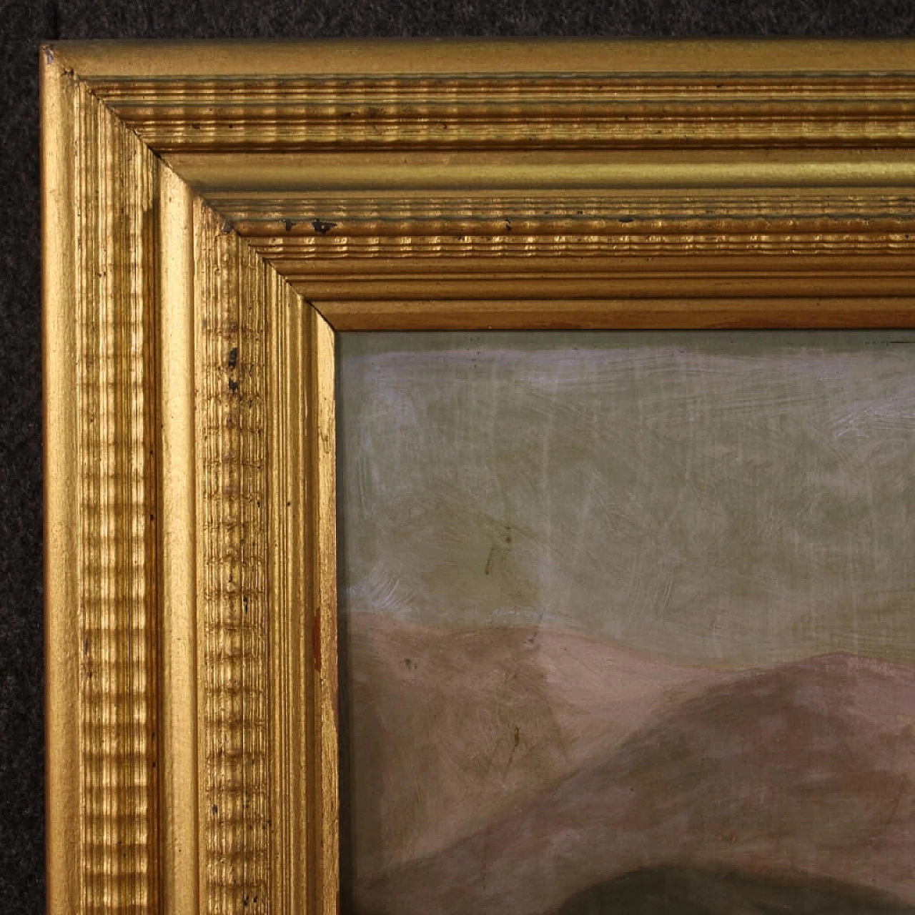 Paesaggio bucolico, dipinto a olio su tavoletta, anni '50 8