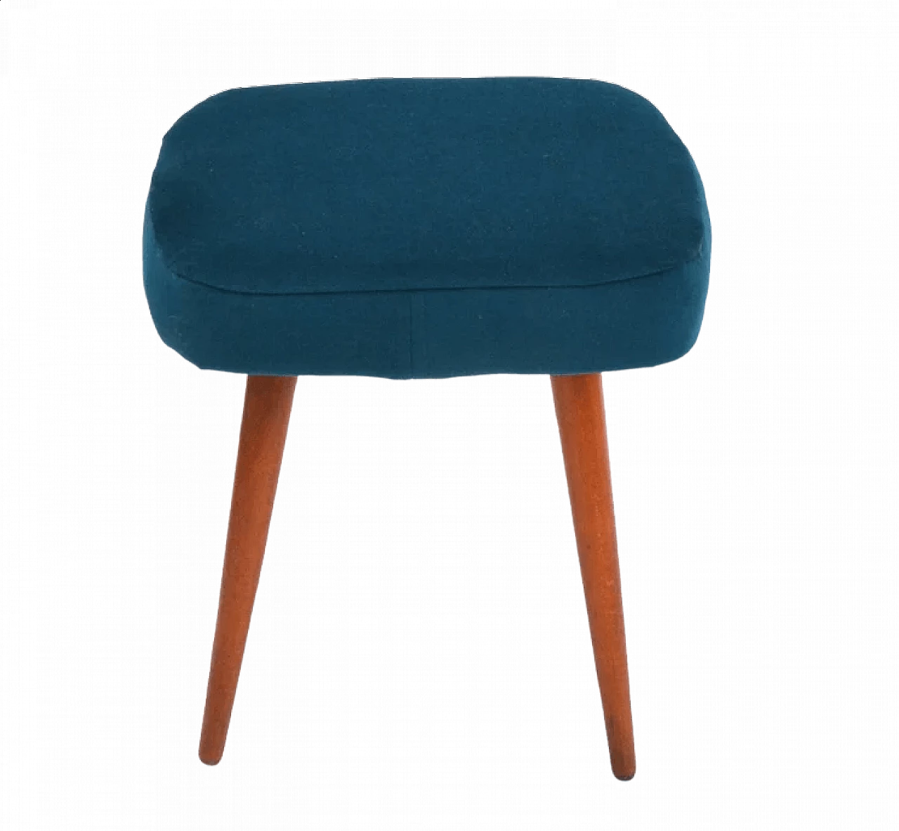 Beech wood and blue fabric stool by Dolnośląska Fabryka Mebli, 1960s 8