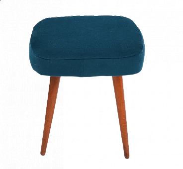 Beech wood and blue fabric stool by Dolnośląska Fabryka Mebli, 1960s