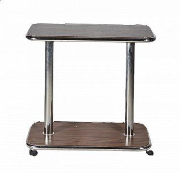 Small table with wheels in wood and chrome-plated steel, 1980s
