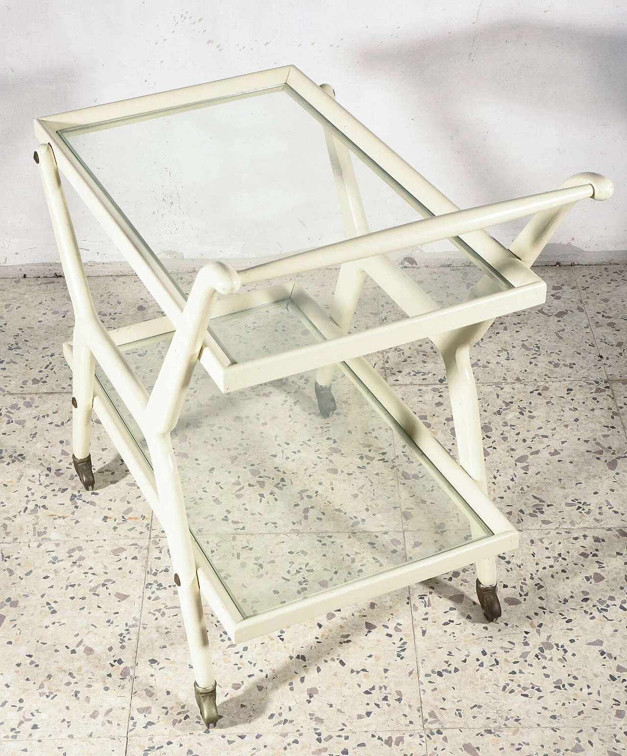 White lacquered wooden food trolley, 1970s 1