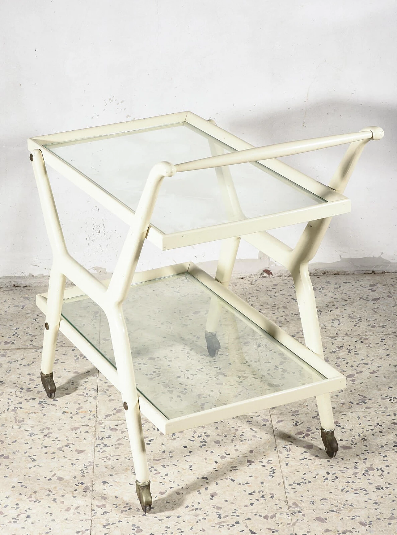 White lacquered wooden food trolley, 1970s 11