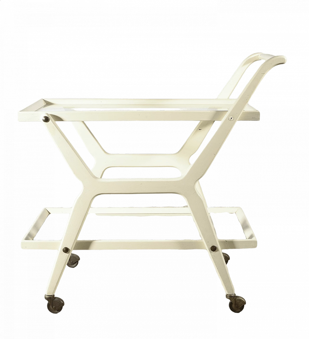 Carrello portavivande in legno laccato bianco, anni '70 12