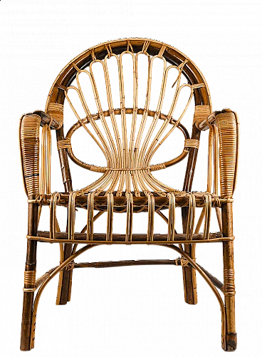 Bamboo armchair with armrests, 1960s