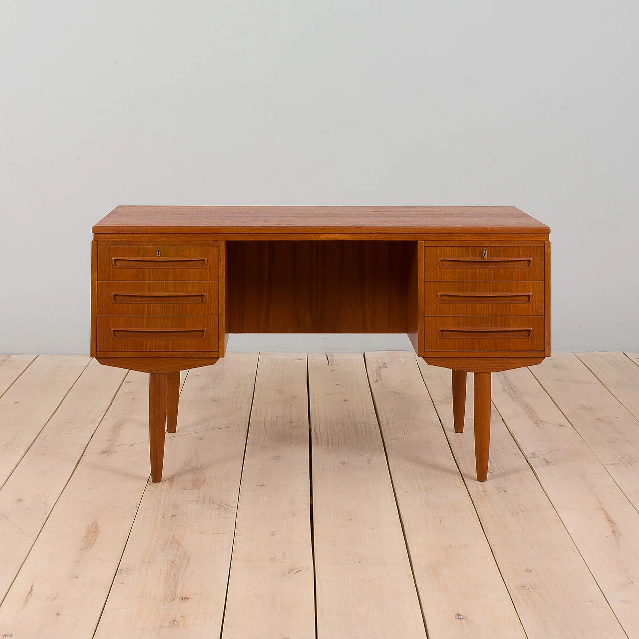 Teak desk with back cabinet by J. Svenstrup for A.P. Furniture, 1960s 3