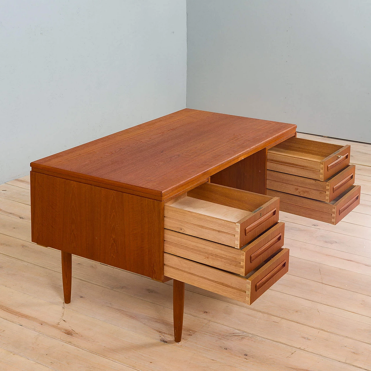 Teak desk with back cabinet by J. Svenstrup for A.P. Furniture, 1960s 13