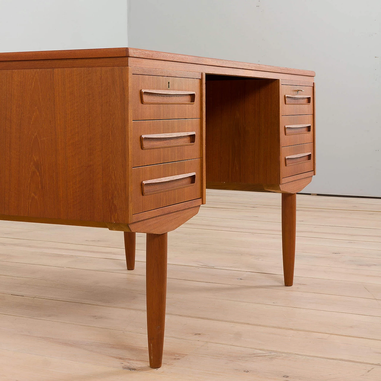 Teak desk with back cabinet by J. Svenstrup for A.P. Furniture, 1960s 16