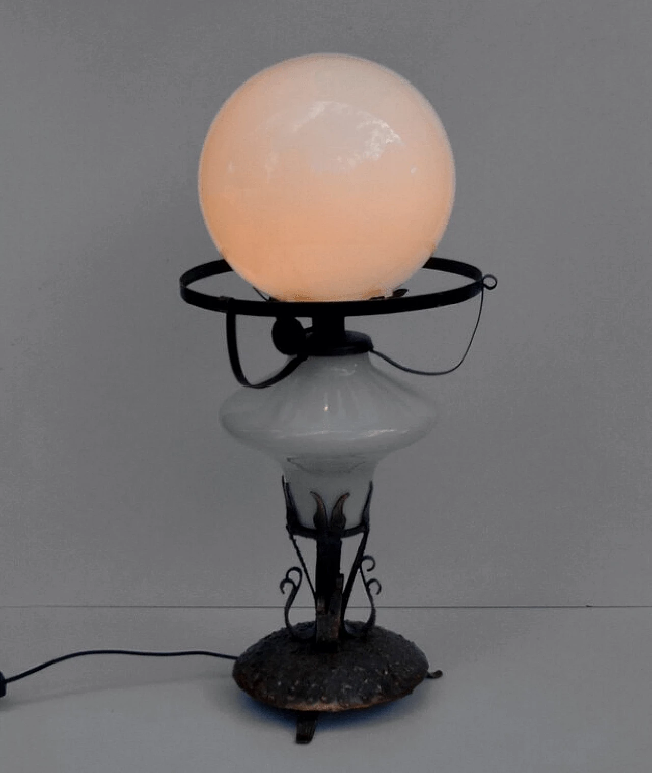Paraffin table lamp in copper and glass, 1960s 10