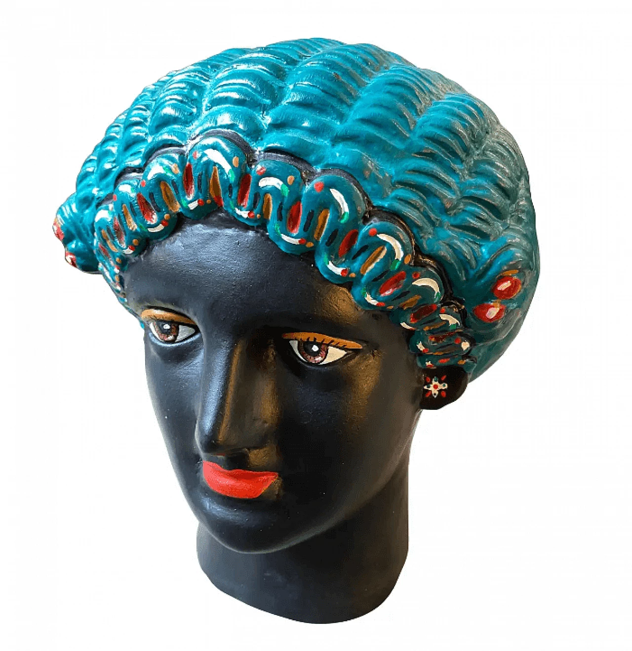 Testa di donna in terracotta dipinta a mano, anni '60 1