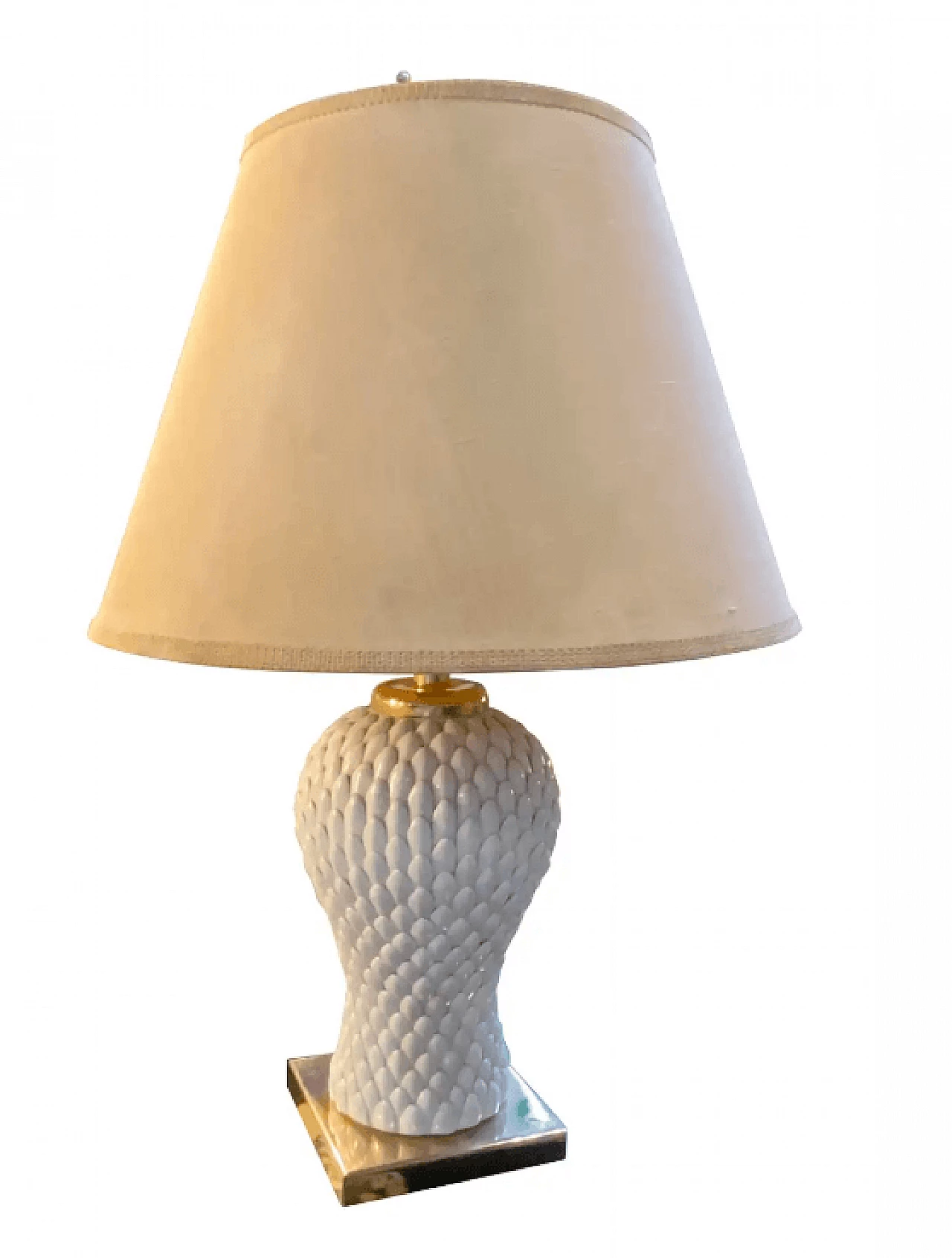 Brass and porcelain table lamp attributed to Tommaso Barbi, 1980s 1