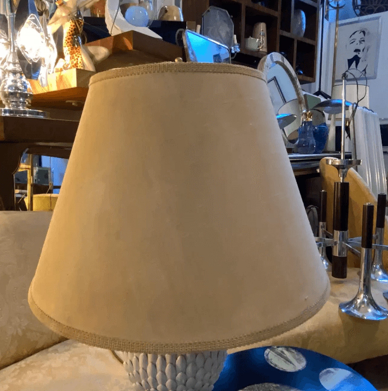 Brass and porcelain table lamp attributed to Tommaso Barbi, 1980s 6