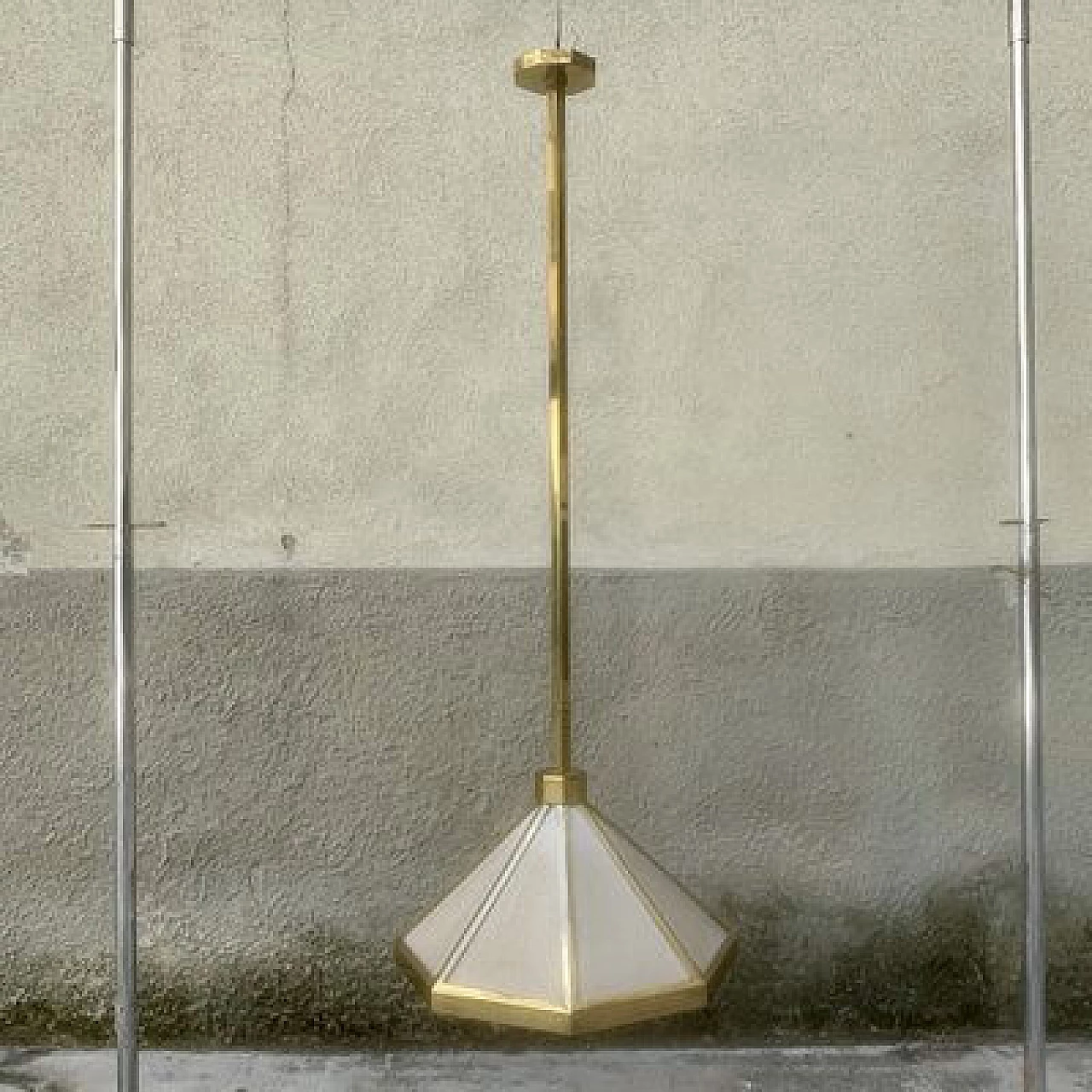Brass and fabric pendant lamp, 1960s 1