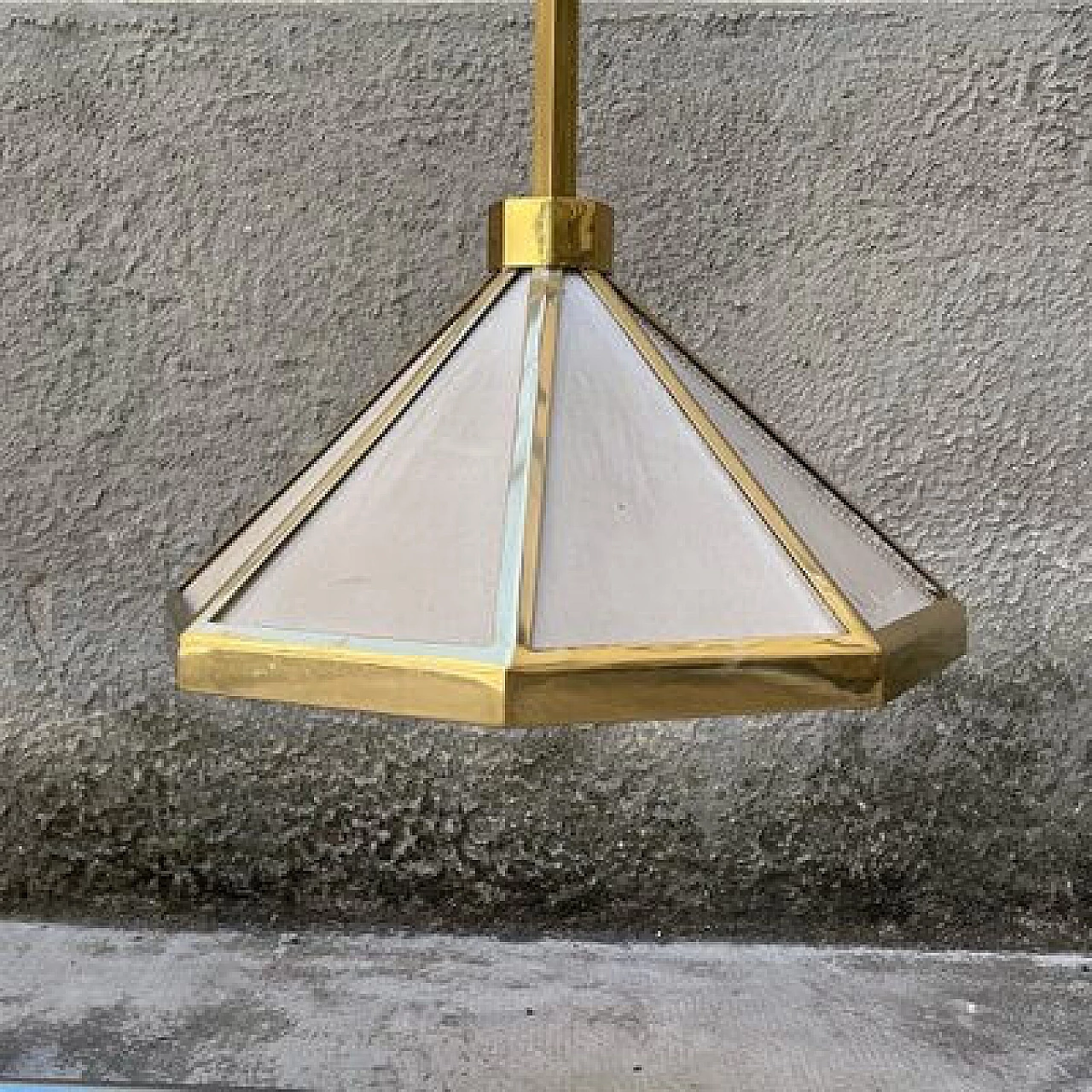 Brass and fabric pendant lamp, 1960s 2