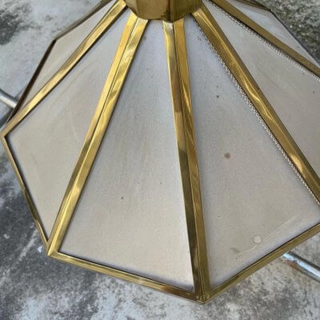 Brass and fabric pendant lamp, 1960s 3