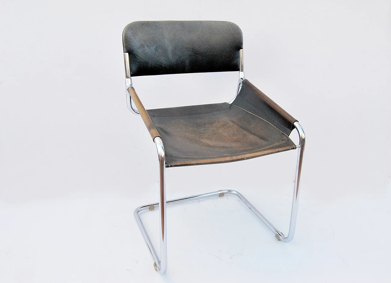 Steel and leather chair, 1970s 1