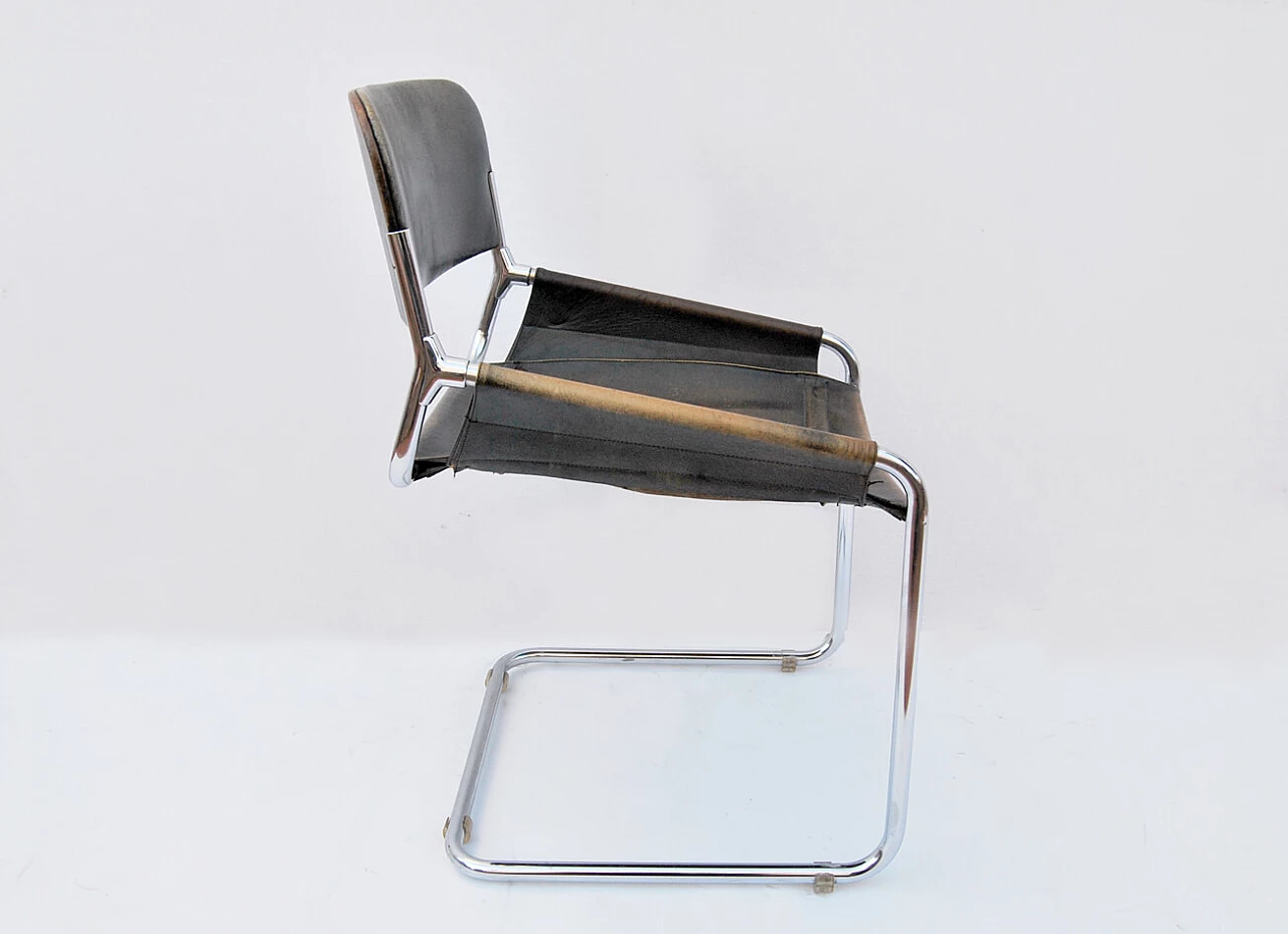 Steel and leather chair, 1970s 3