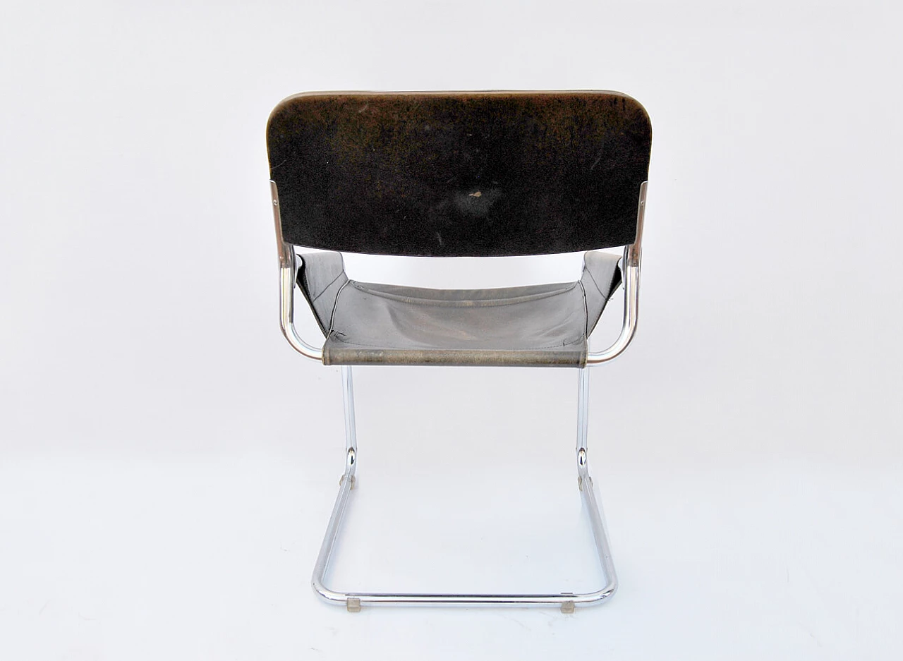 Steel and leather chair, 1970s 4