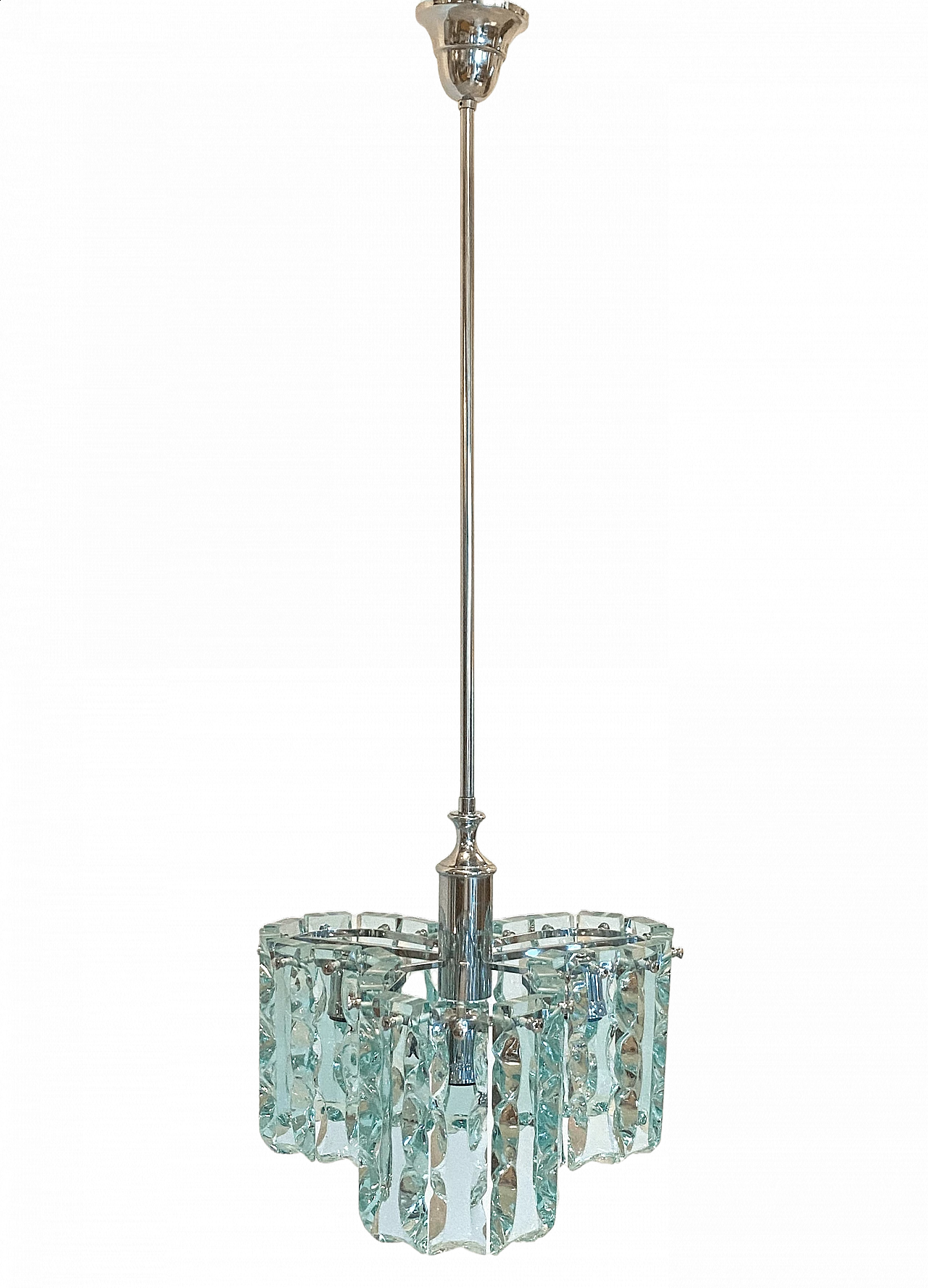 Lampadario in acciaio e vetro di Cristal Art, anni '70 19