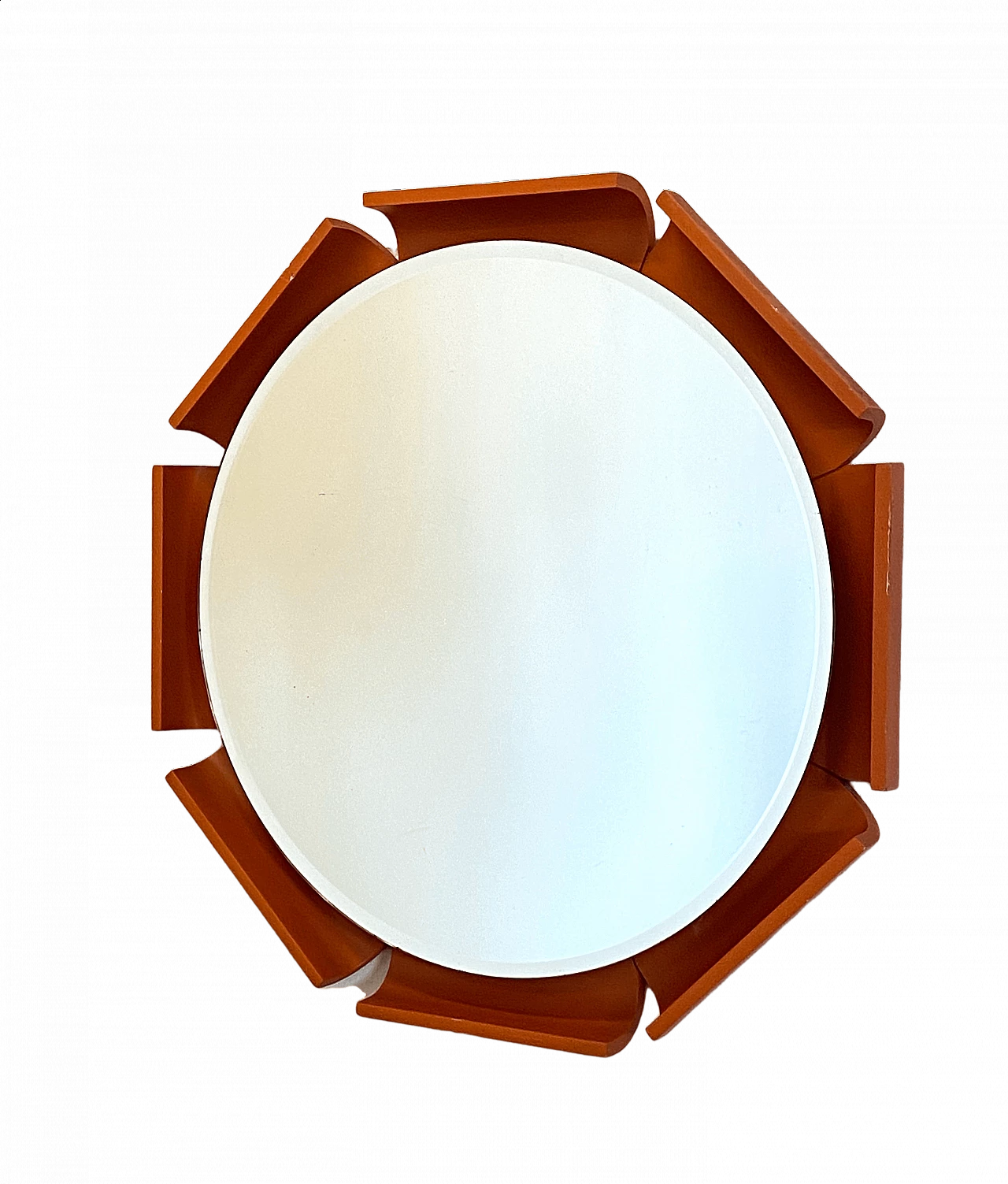 Specchio rotondo laccato arancio, anni '60 10