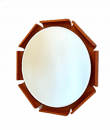 Specchio rotondo laccato arancio, anni '60