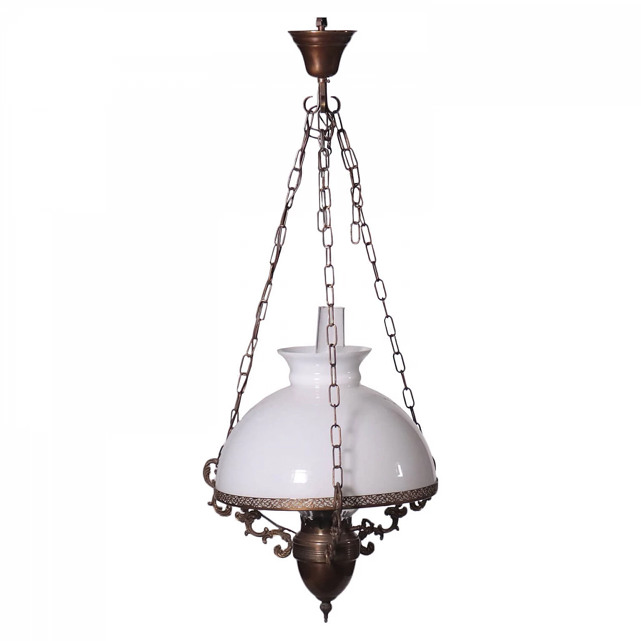 Lampadario a lanterna in vetro e ottone, '900 1