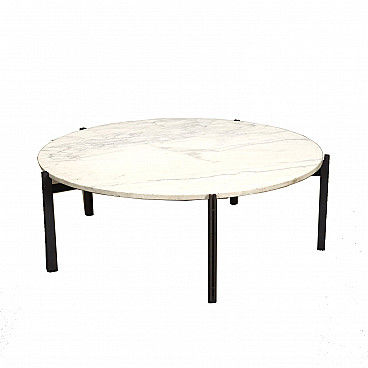Tavolino rotondo in marmo bianco e metallo, anni '60